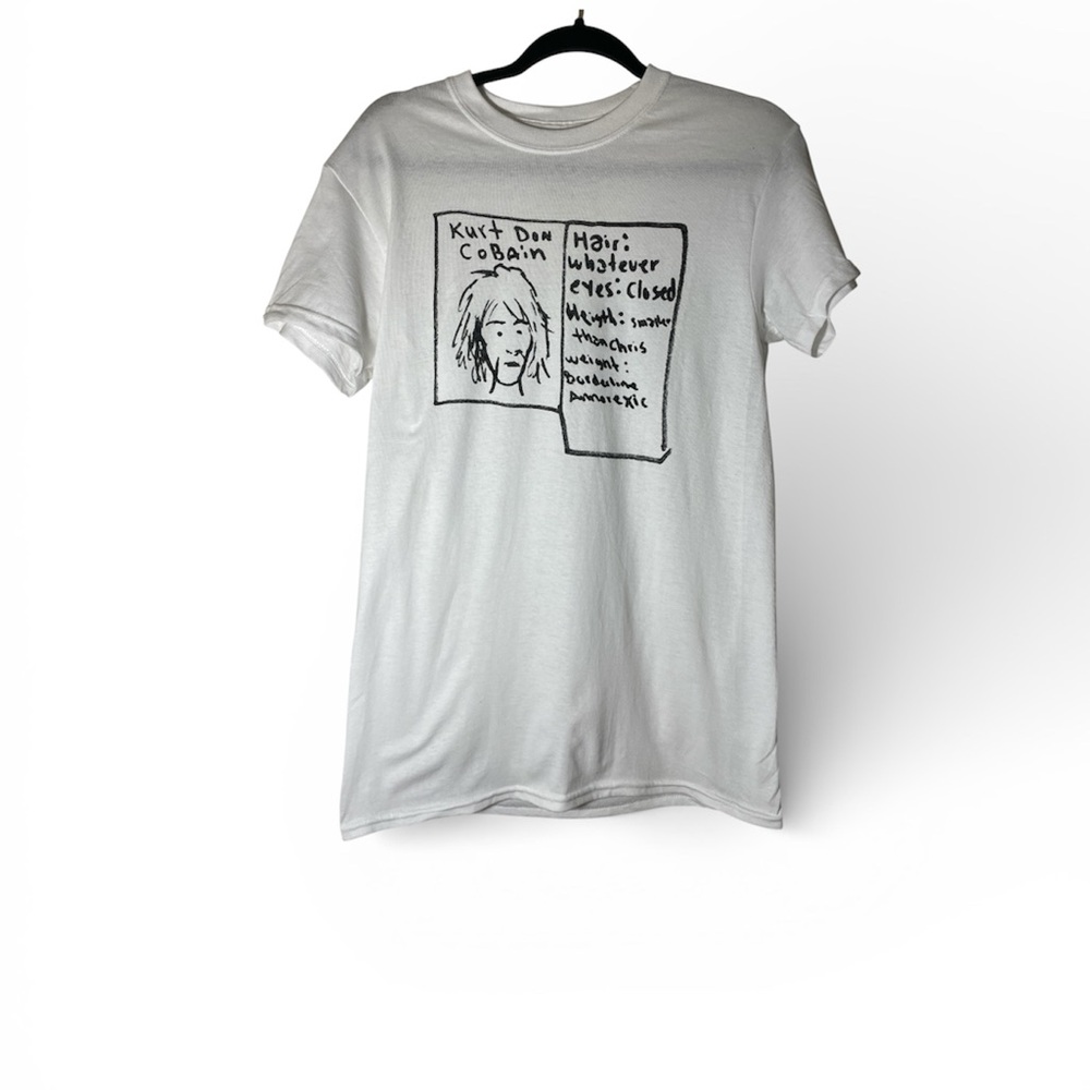 Kurt Cobain Nirvana White Graphic T-Shirt Unisex Small Medium Signature Cotton